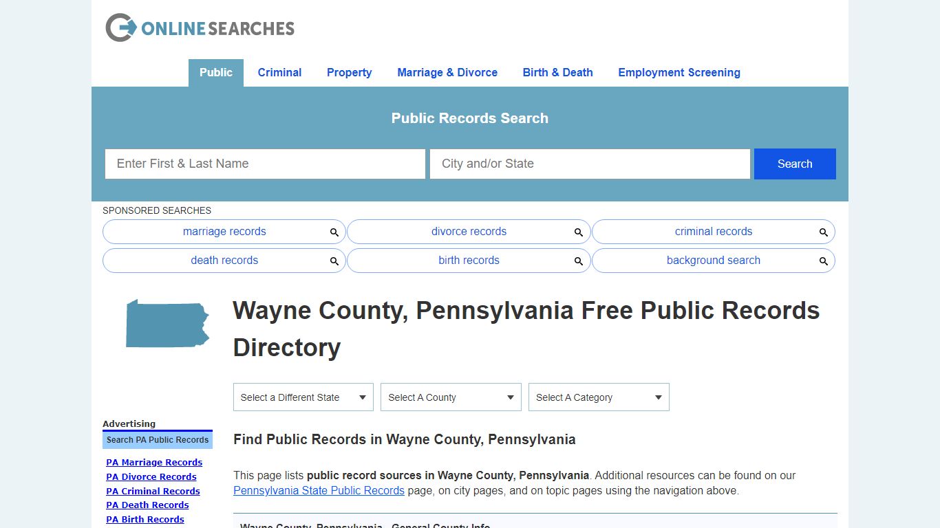 Wayne County, Pennsylvania Public Records Directory