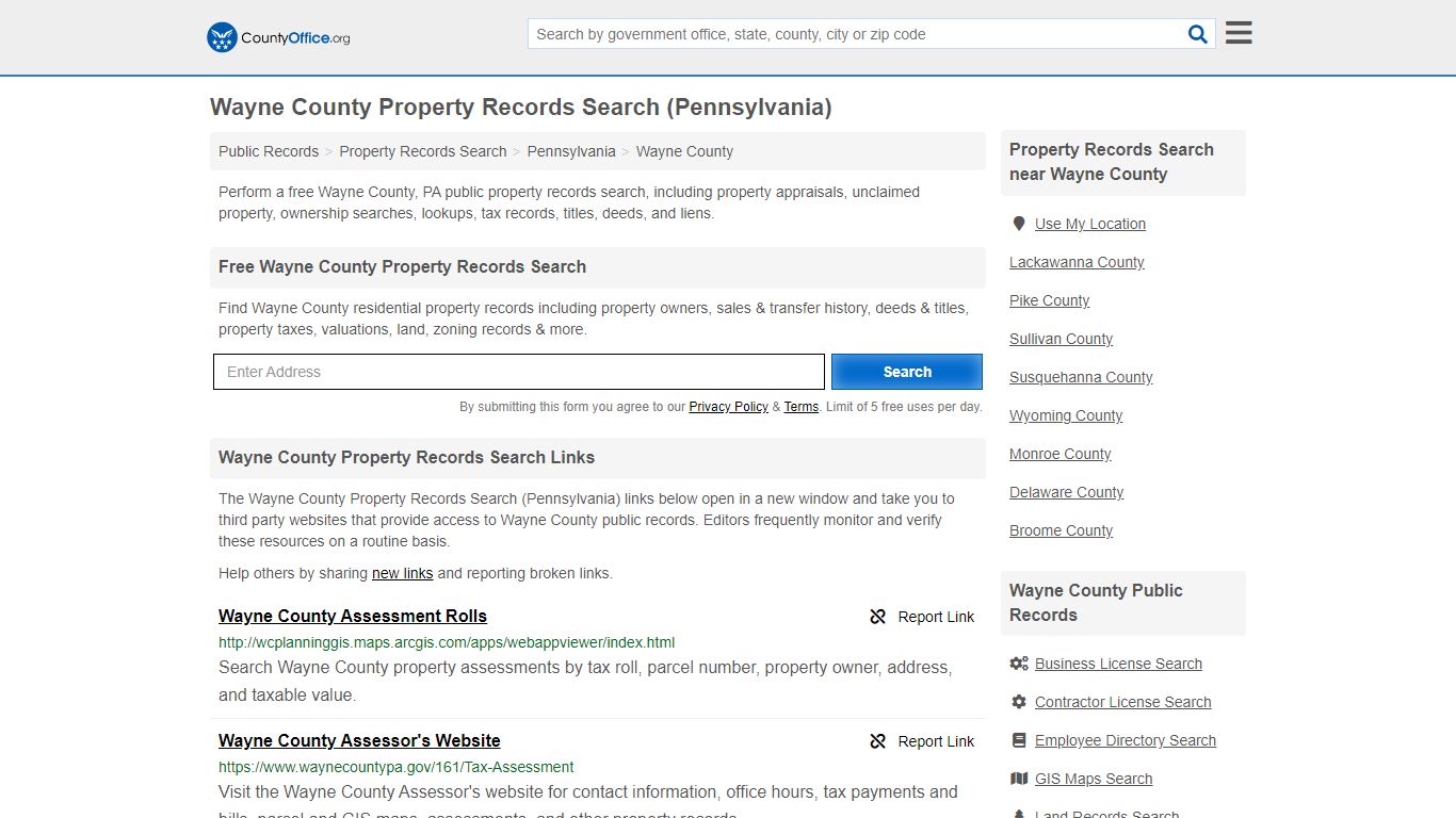 Property Records Search - Wayne County, PA (Assessments ...